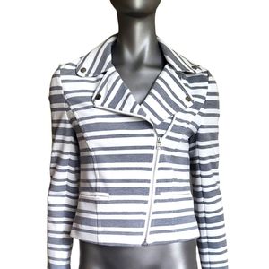 309. Bagatelle NWT Gray & White Striped Asymmetrical lined jacket - Size Small